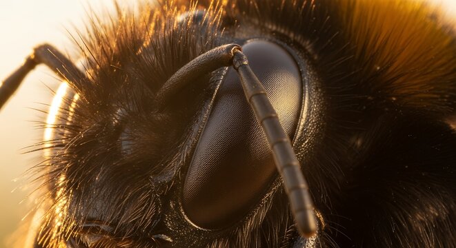 Extreme Close Up Macro Shot of a Bumblebees Head and Eyes.