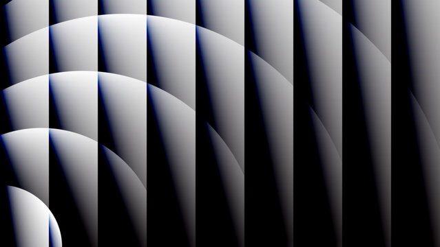 monochrome geometric  half circles vector art with vertical line and shadow effect. Modern 3d black and white background and wallpaper.
