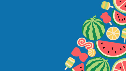 Fototapeta premium Summer watermelon and colorful candy set illustration on background