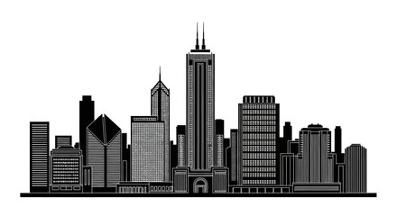 Obraz premium City skyline silhouette with modern skyscrapers, urban architecture