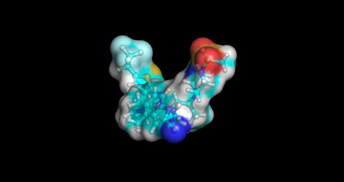 Ziftomenib, anticancer drug for relapsed or refractory acute myeloid leukemia, 3D molecule spinning, 4K
