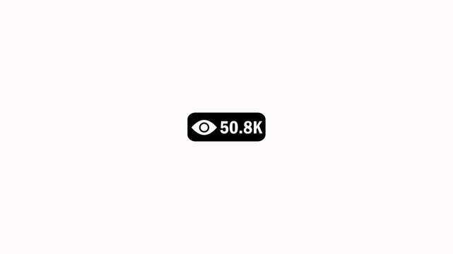 Social media view count sign icon on a white background. Views growth loop social media views count reel animation. User view concept. Quick numerical view count and eye icon with alpha channel