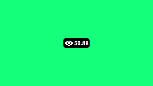 Social media view count sign icon on a green background. Views growth loop social media views count reel animation. User view concept. Quick numerical view count and eye icon with alpha channel