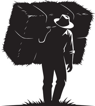 Man carrying large fur or animal hide on back with rope