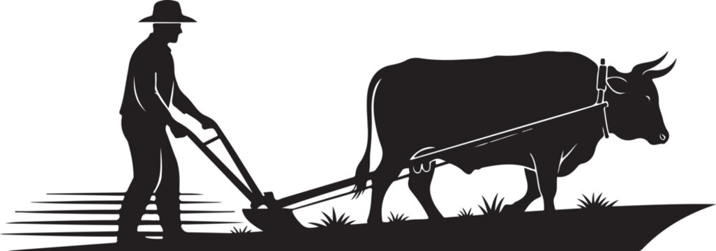 Man plowing field with ox bull