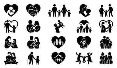 Obraz premium Family Care and Love Icons Set for Parenting and Relationships