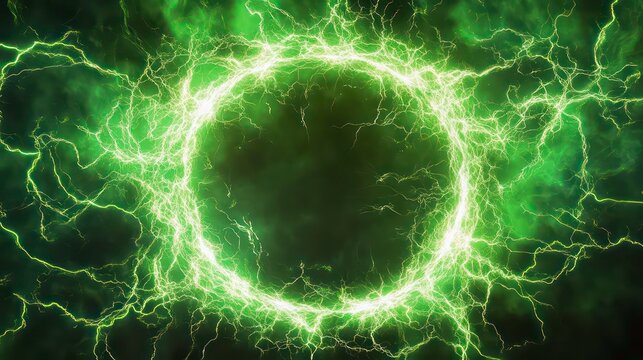 Abstract green lightning bolt circle on a dark background.