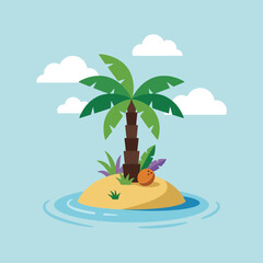 A single palm tree stands on a small tropical island beach © Queenie