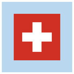Obraz premium A bold white cross centered on a vibrant red square background