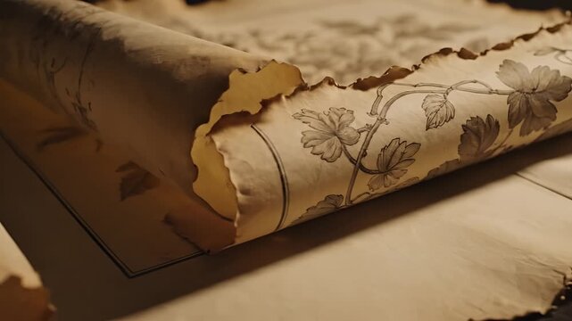 Closeup of an antique botanical illustration on aged parchment paper.