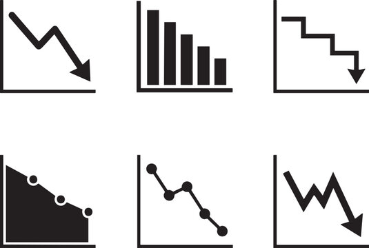 Financial downturn icons vector graphics representing market decline and economic recession