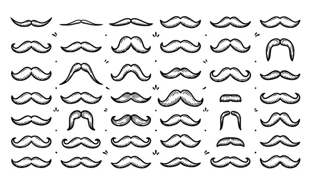 Mustache Styles Collection Vector, Vintage Facial Hair Design Set