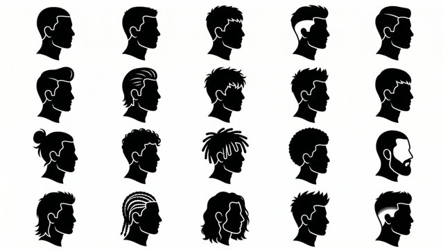 Men hairstyle silhouettes set with different male haircuts and beards