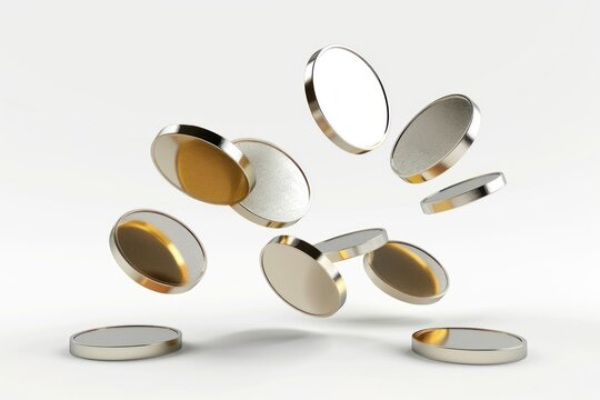Floating metallic coins in motion