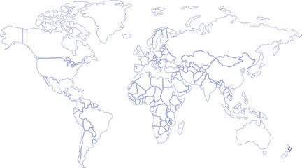 Fototapeta premium Blue World Map Outline Vector with Country Borders Global Geography Design