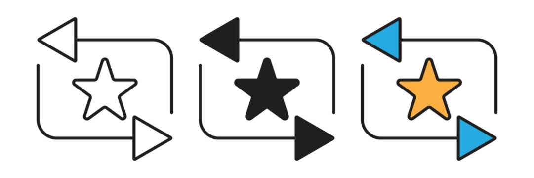 Favorite Cycle Or Star Loop Icon. Creative vector illustration of a central star shape inside a repeating loop arrow frame, depicting bookmark updates or favorites refresh.