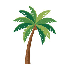 A single green palm tree stands against a plain white background © Wahyu