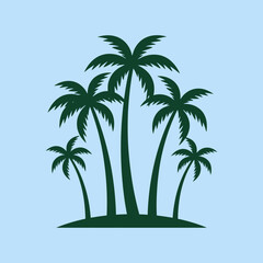 Obraz premium A group of dark green palm trees on a light blue background