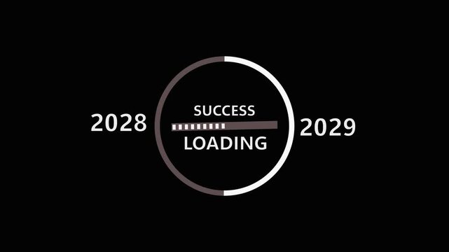 Loding bar from 2028 to2029 new year  transfer animation. Almost reaching New year,LOding text,alongside a success Loding besiness progress and achieving goals investment ,finance innovation.