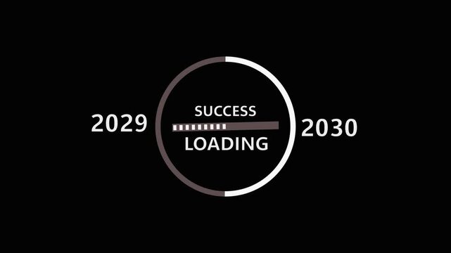 Loding bar from 2029 to2030 new year  transfer animation. Almost reaching New year,LOding text,alongside a success Loding besiness progress and achieving goals investment ,finance innovation.