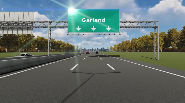 Garland city signboard on highway welcome sign on road daytime