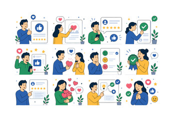 Fototapeta premium Like Positive Feedback. Thumbs up, favorite, liked, favorable reaction, positive appreciation, affirmative response, validation, social approval, and customer sentiment. 12 minimalist editorial vector