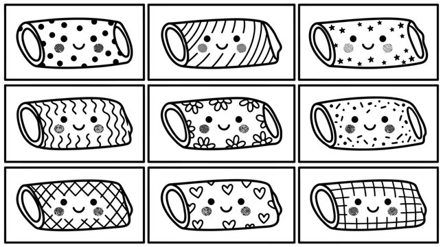 Cute Cartoon Cannoli with Different Patterns, Hand-drawn Outline.