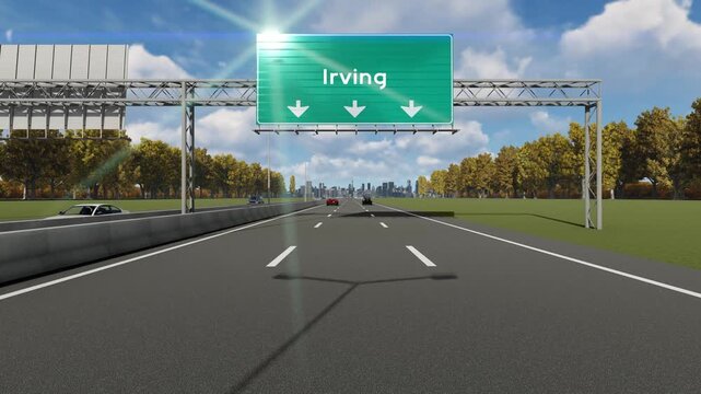 Irving city signboard on highway welcome sign on road daytime
