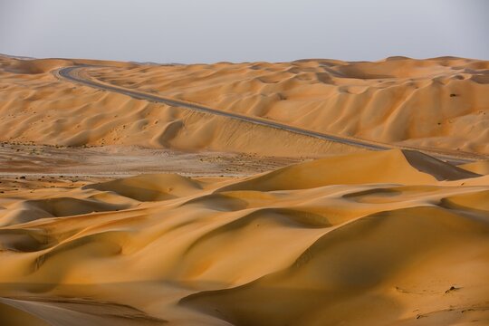 Road in the desert at Al Hama&igrave;m, Empty Quarter, Rub' al Khali desert, United Arab Emirates
