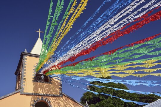Church with garlands, Vila do Abra&atilde;o, Ilha Grande, Rio de Janeiro State, Brazil