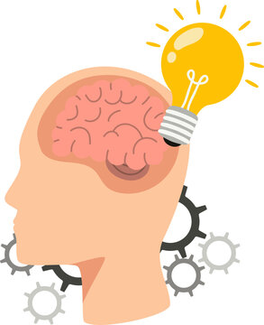 Human Head with Brain and Light Bulb Idea