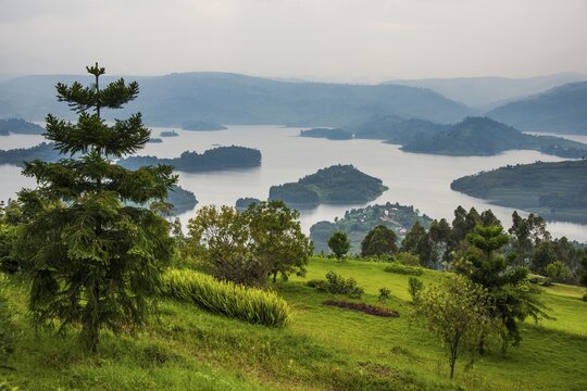 Overlook over Lake Bunyonyi, Uganda, Africa