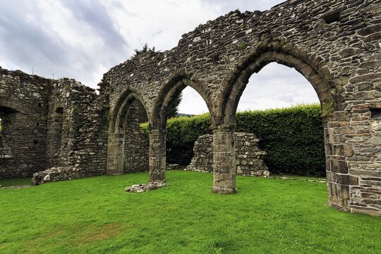 Arches, nave, ruins of Cymer Abbey, former Cistercian abbey, Dolgellau, Gwynedd, Wales, Great Britain