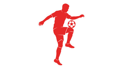 Obraz premium Dynamic Red Silhouette Soccer Player Demonstrating Expert Ball Control and Juggling Skill