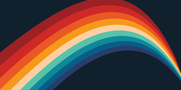 Abstract colorful 70s background vector. Vintage retro style wallpaper with lines, rainbow wavy stripes. 1970 color illustration design suitable for poster, banner, decorative, wall art.