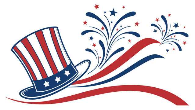 Uncle sam top hat and fireworks patriotic illustration with fireworks patriotic independence celebration illustration