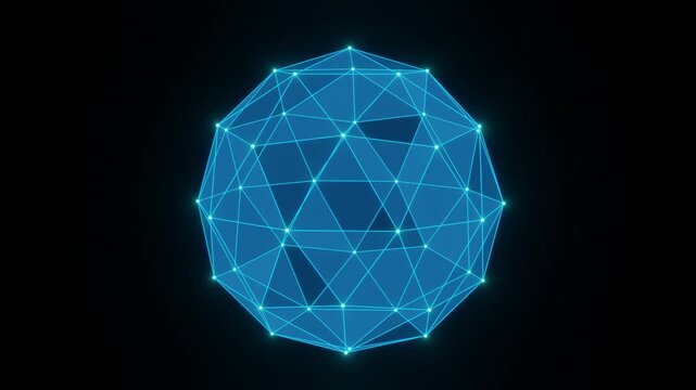 Blue geometric sphere pulses softly against black