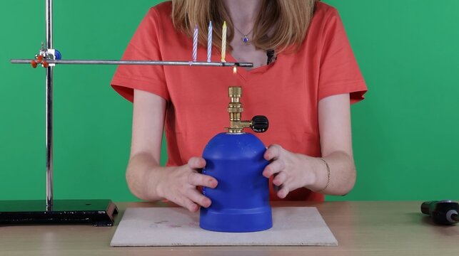 Heat Conduction Experiment Using a Bunsen Burner and Metal Rod with Candles