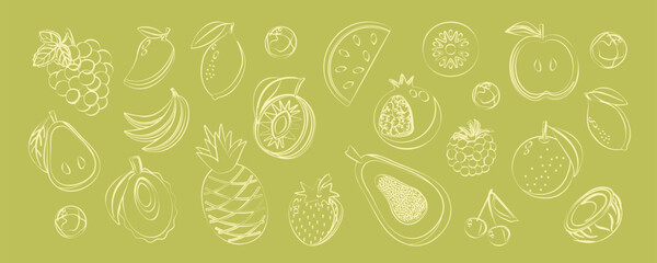 Fruit and berry sketch elements collection. Abstract geometric line art elements fruit illustration. Shapes of natural organic eco-agriculture citrus.  © Oxana