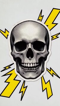 Pop Art Halftone Halloween Skull Illustration, Spooky Horror Decoration and Creepy Seasonal Celebration Concept in Distressed Torn Paper Collage Style, Vertical Video