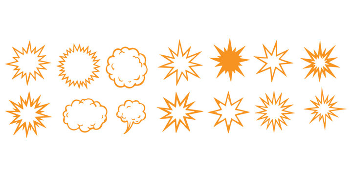 Set of colorful comic book explosion and speech bubble shapes