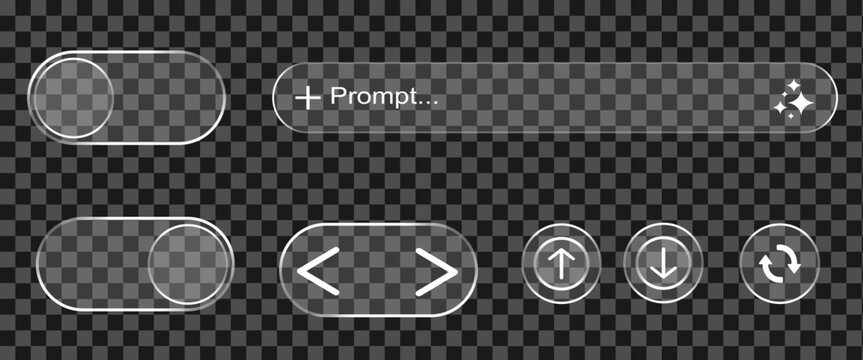 Glassmorphism UI Interface Elements Set with Toggle Switch and Navigation Icons