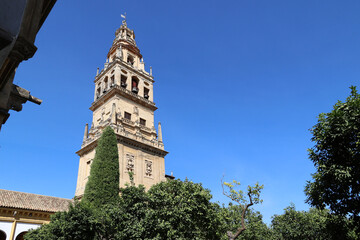 Obraz premium Bell tower of the Mezquita- Cathedral of Cordoba in the Spanish city of Cordoba, Andalusia, Spain 