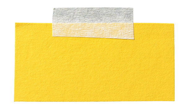 Isolated cut out yellow paper note with adhesive sticky tape with copy space for text, transparent png background design element