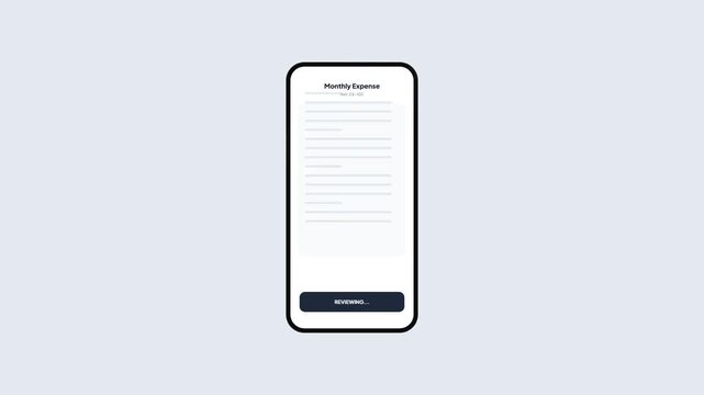Title: Mobile Phone Screen Displaying Monthly Expense Document Under Review and Getting Approved Stamp Animation