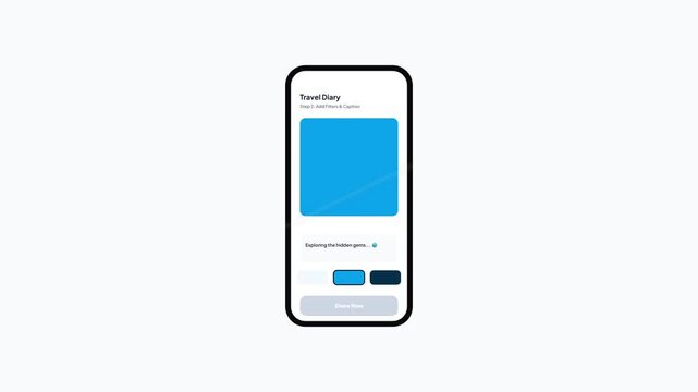 Mobile application interface for publishing travel diary hidden gems post mockup vector animation