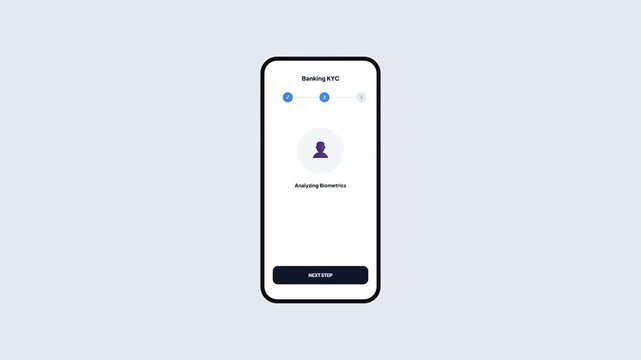 Banking KYC Mobile Application Interface Featuring Document Scanning Process and Biometric Security Analysis Screen Template