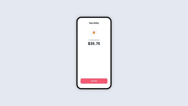 Smartphone App Interface Mockup for Gas Utility Bill Payment Processing with Success Confirmation Checkmark Animation