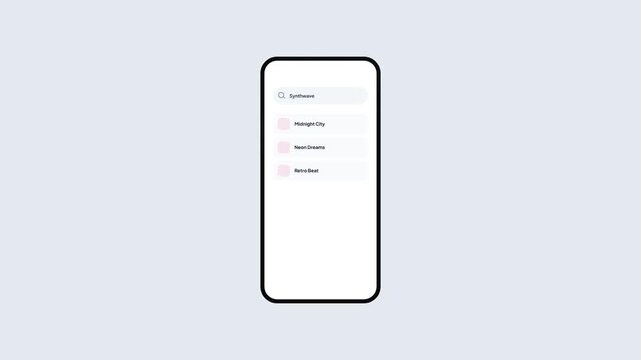Smartphone User Interface UI Animation of Music Streaming Audio App Search Engine Function with Autocomplete Dropdown Menu List