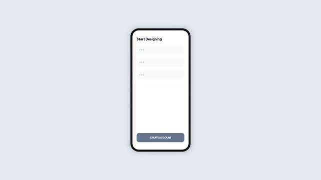 Mobile App Sign Up Interface Animation with Form Fields and Account Creation Success Welcome Message Layout